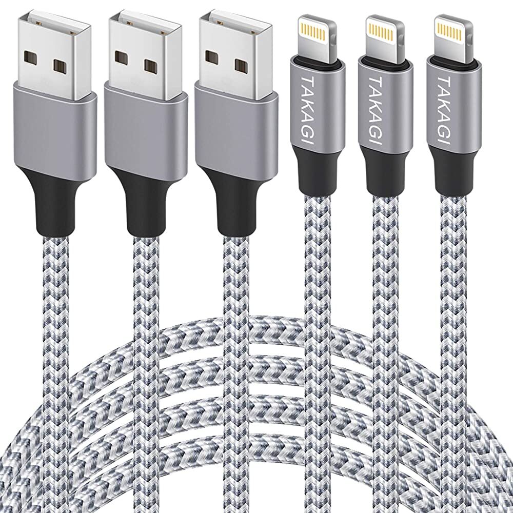 شارژر آیفون TAKAGI 3Pack 6FT نایلون بافته رعد و برق